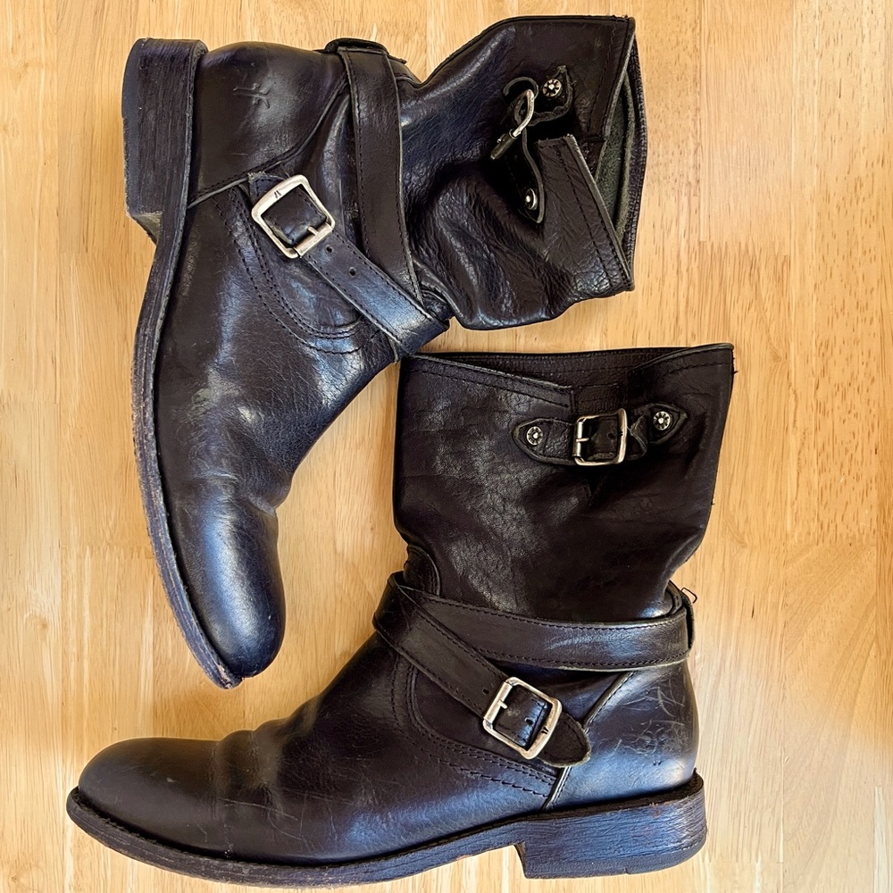 Authentic Frye Black Leather Moto Boots - size 9